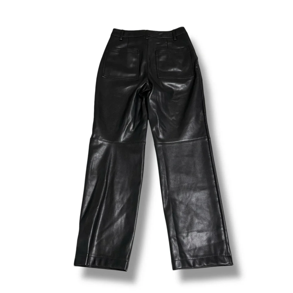7 For All Mankind Women's Black‎ Faux Leather Pants Straight Leg Size XS 24 x 26
